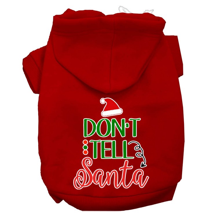 Don't Tell Santa Screen Print Dog Hoodie Red XXL